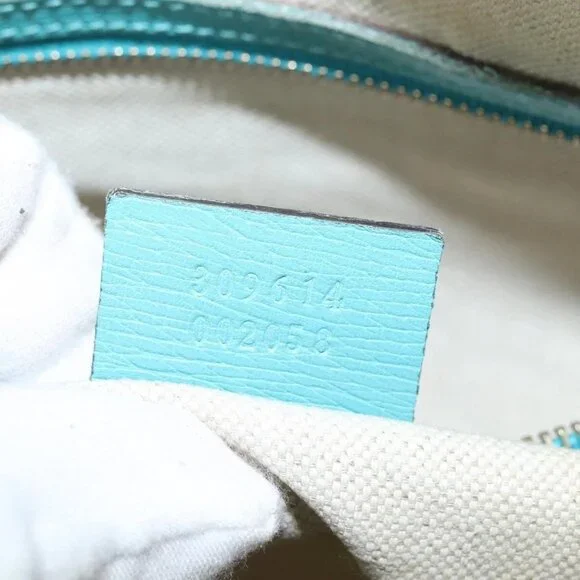 GUCCI Hand Bag Leather 2way Turquoise Blue Gold 309614 Auth 149064 - Picture 11 of 16